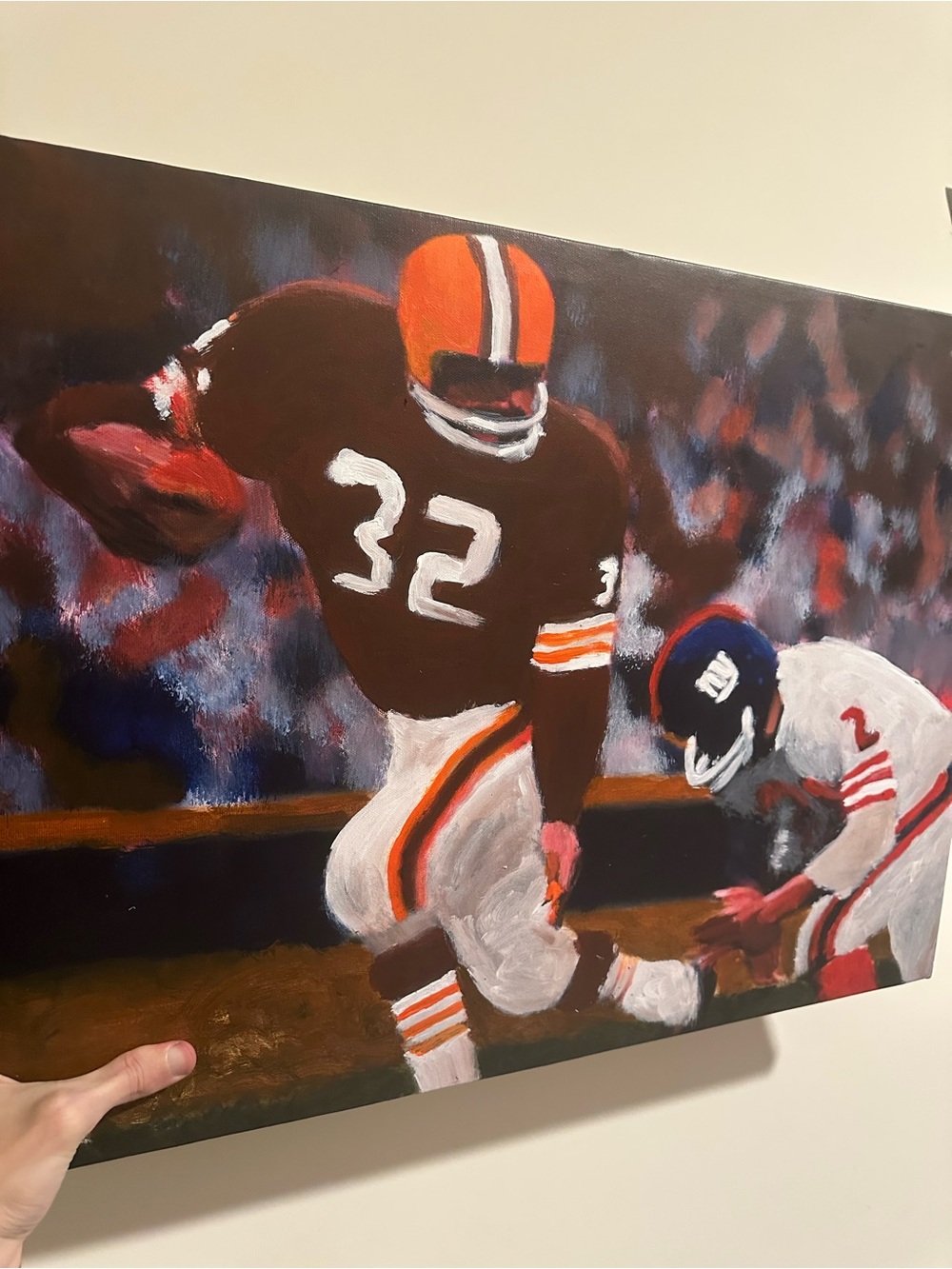 Jim Brown 24x18 original painting Vintage Football Canvas Art Cleveland
